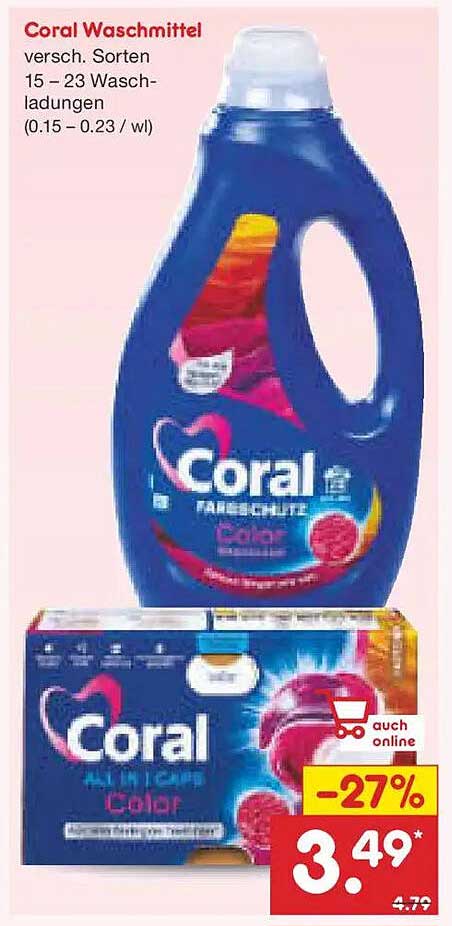 Coral Waschmittel verschiedene Sorten - 15 - 23 Waschladungen (0.15 - 0.23 / wl)