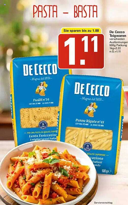 De Cecco Teigwaren - verschiedene Ausführungen 500g Packung