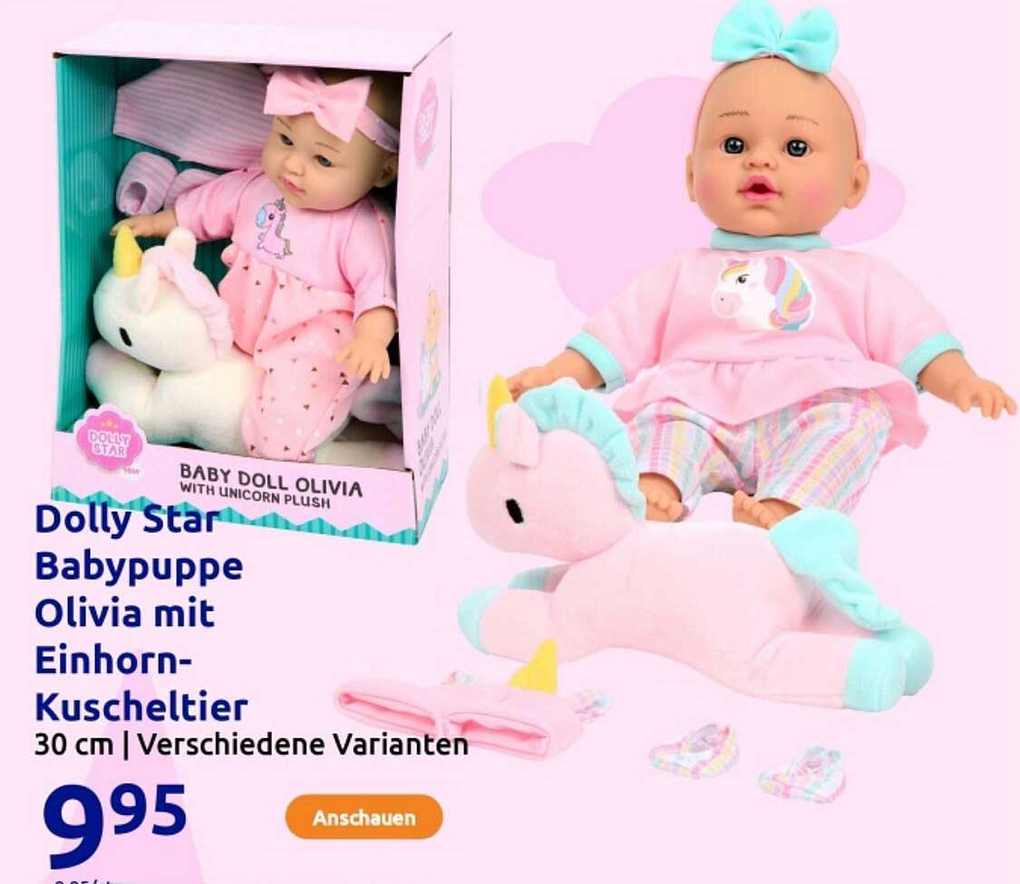 Dolly Star Babypuppe Olivia mit Einhorn-Kuscheltier 30 cm
