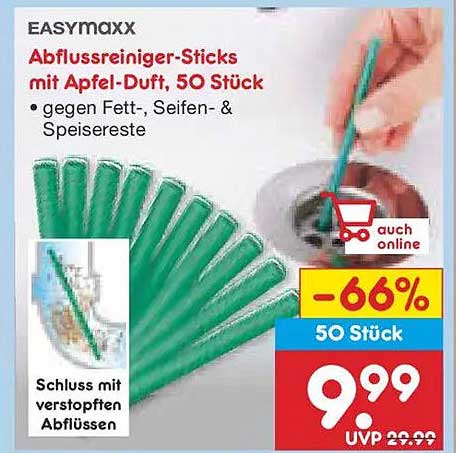EASYMAXX Abflussreiniger-Sticks mit Apfel-Duft, 50 Stück