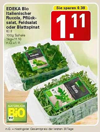EDEKA Bio Italienischer Rucola, Pflücksalat, Feldsalat oder Blattspinat