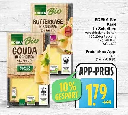 EDEKA Bio Käse in Scheiben - Gouda und Butterkäse