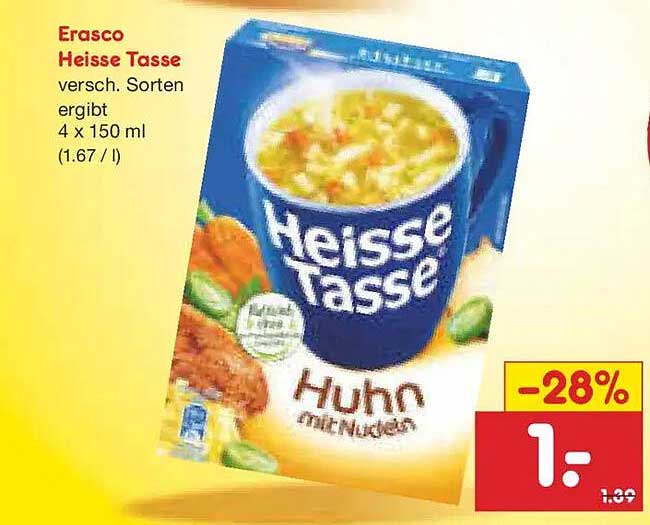 Erasco Heisse Tasse Huhn mit Nudeln 4 x 150 ml
