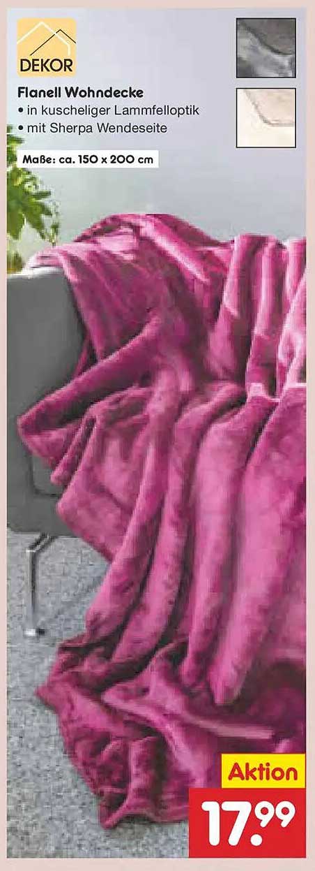 Flanell Wohndecke in kuscheliger Lammfelloptik mit Sherpa Wendeseite