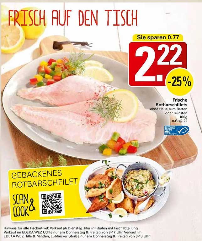 Frische Rotbarschfilets ohne Haut, zum Braten oder Dünsten