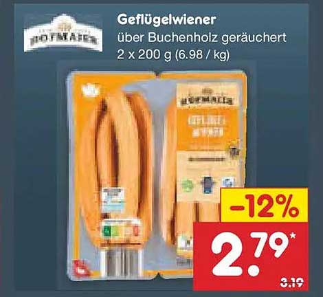 Geflügelwiener über Buchenholz geräuchert 2 x 200 g
