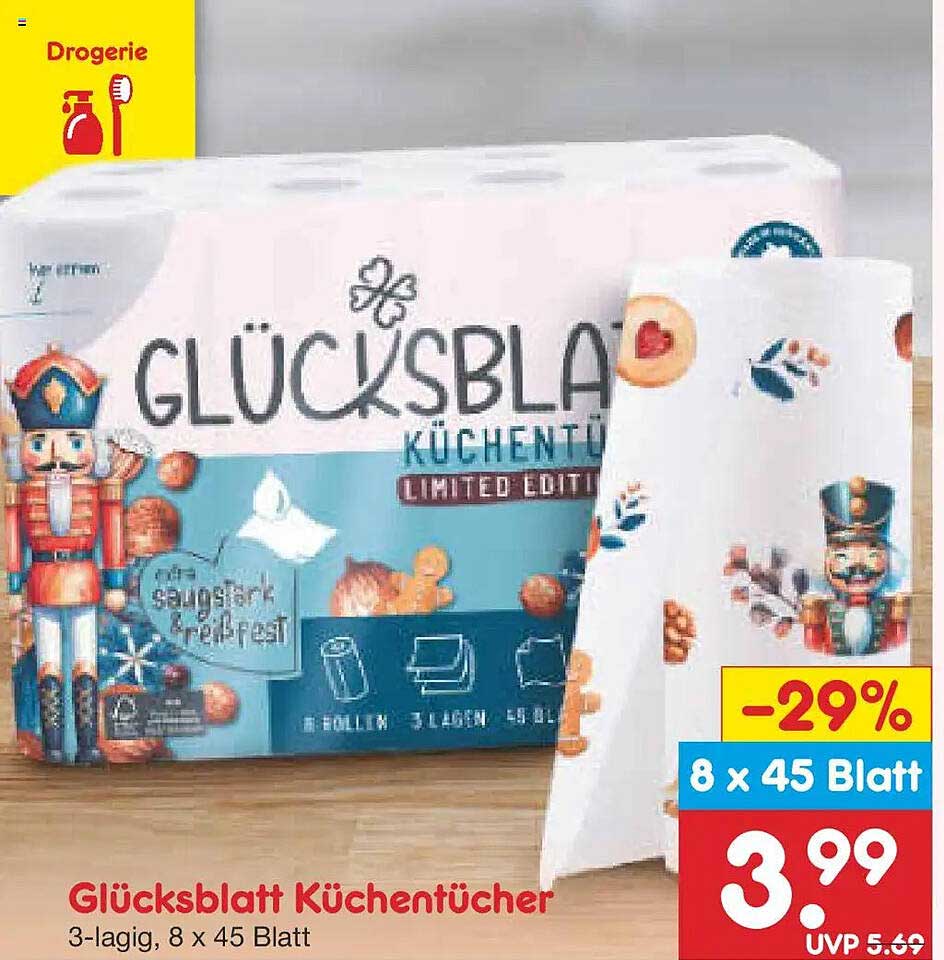Glücksblatt Küchentücher 3-lagig, 8 x 45 Blatt