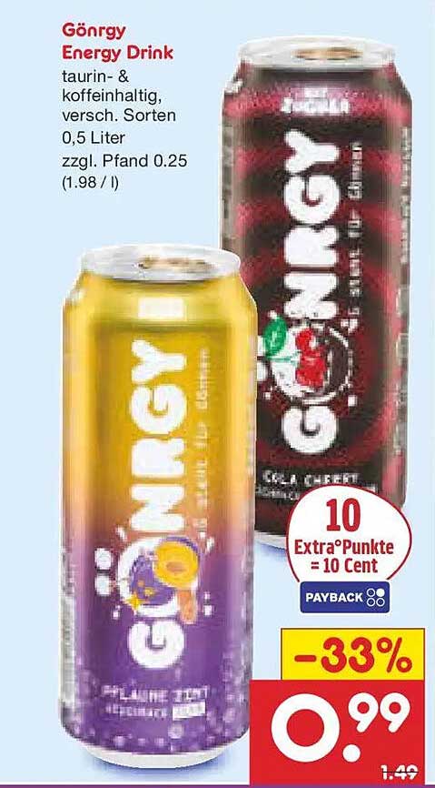 Gönrgy Energy Drink 0,5 Liter - Vielfalt aus dem Netto Marken-Discount