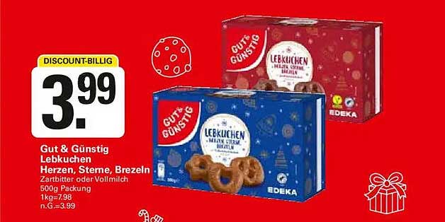Gut & Günstig Lebkuchen Herzen, Sterne, Brezeln - 500g Packung