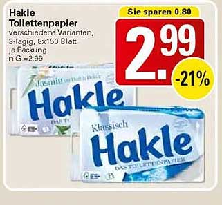 Hakle Toilettenpapier - verschiedene Varianten, 3-lagig, 8x150 Blatt je Packung