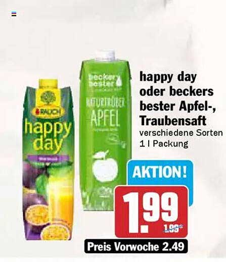 happy day oder beckers bester Apfel-, Traubensaft verschiedene Sorten 1 l Packung