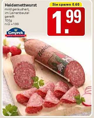 Heidemettwurst mild geräuchert, im Leinenbeutel gereift - 100g
