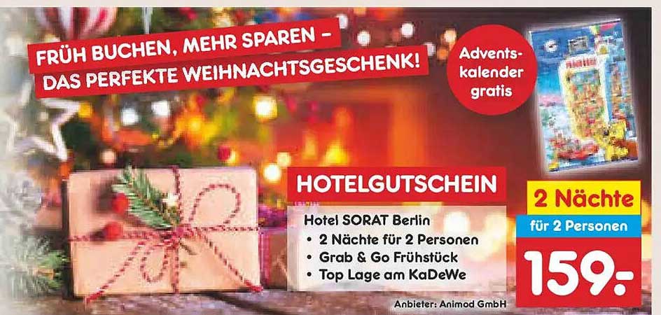 Hotelgutschein für 2 Nächte im Hotel SORAT Berlin für 2 Personen