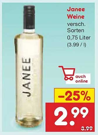 Janee Weine 0,75 Liter für nur 2,99 €
