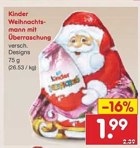 Kinder Weihnachtsmann mit Überraschung 75 g