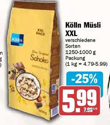 Kölln Müsli XXL verschiedene Sorten 1250-1000 g Packung