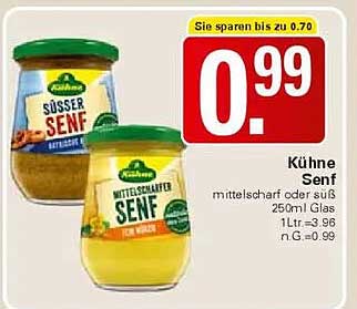 Kühne Senf - mittelscharf oder süß 250ml Glas