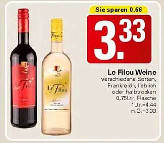 Le Filou Weine verschiedene Sorten, Frankreich, lieblich oder halbtrocken 0,75L Flasche