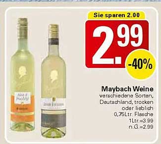 Maybach Weine - verschiedene Sorten, Deutschland, trocken oder lieblich, 0,75L Flasche