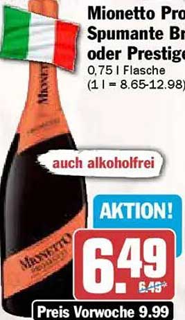 Mionetto Prosecco Spumante Brut oder Prestige 0,75 l Flasche