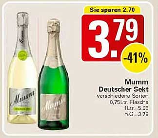 Mumm Deutscher Sekt 0,75 Ltr. Flasche, verschiedene Sorten