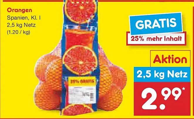 ORANGEN Spanien, Kl. I - 2,5 kg Netz für nur 2,99*