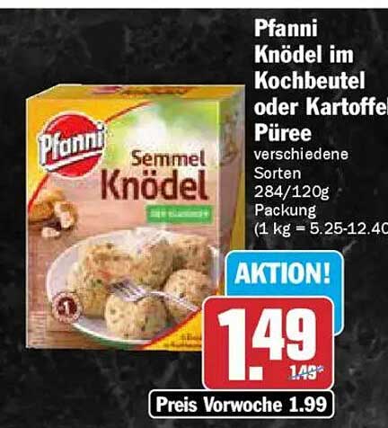 Pfanni Semmelknödel im Kochbeutel oder Kartoffelpüree