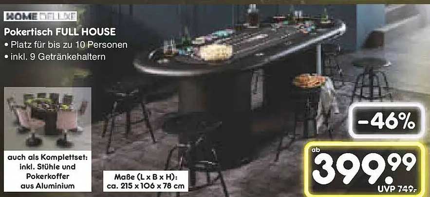 Pokertisch FULL HOUSE - Platz für bis zu 10 Personen inkl. 9 Getränkehaltern