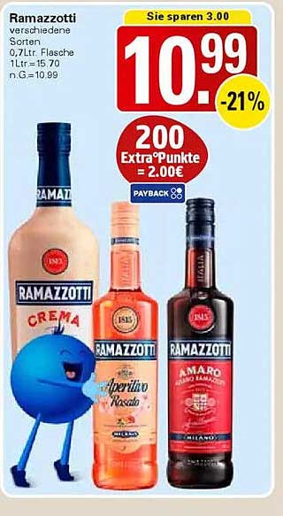 Ramazzotti verschiedene Sorten 0,7 L Flasche