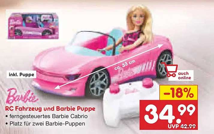 RC Fahrzeug und Barbie Puppe - Fernsteuerbares Barbie Cabrio