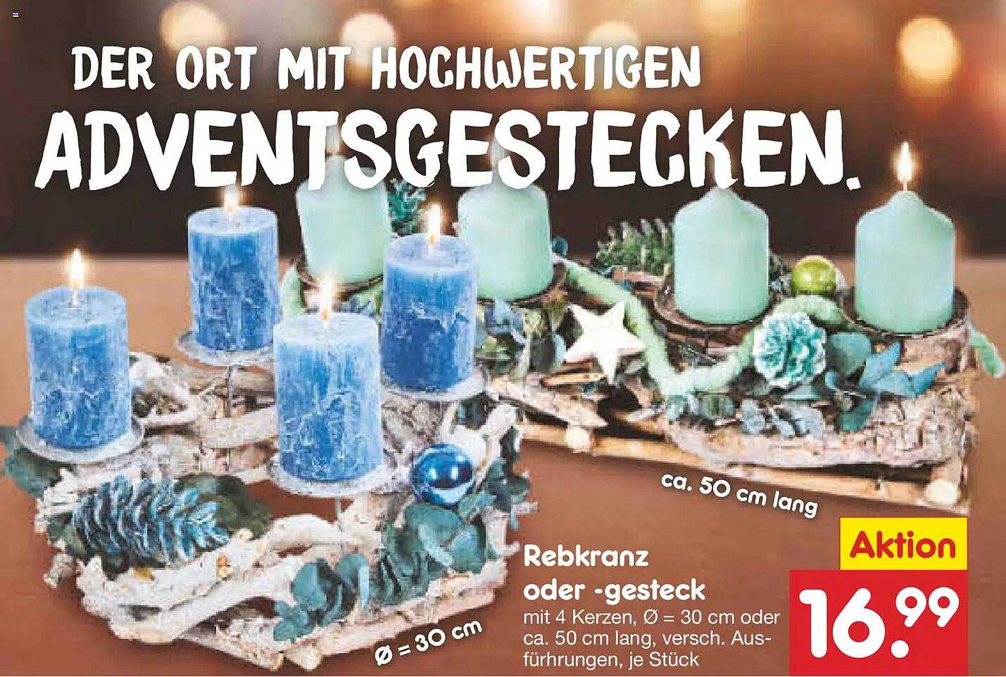 Rebkranz oder -gesteck mit 4 Kerzen
