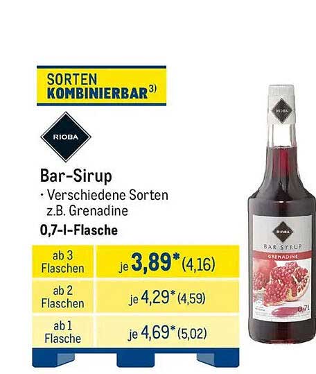 RIoba Bar-Sirup – Grenadine, 0,7 l-Flasche