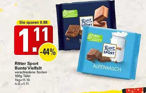 Ritter Sport Bunte Vielfalt 100g Tafel - verschiedene Sorten