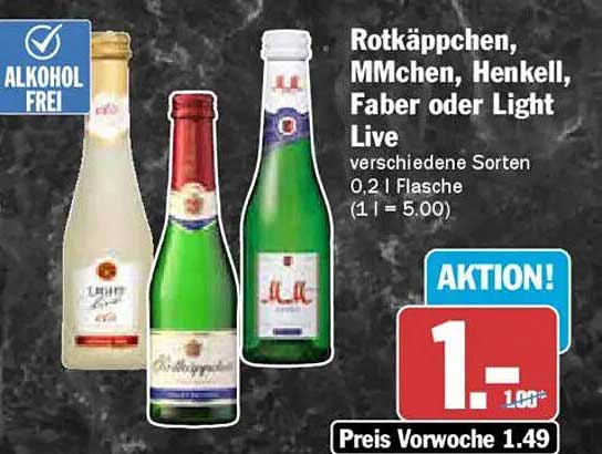 Rotkäppchen, MMchen, Henkell, Faber oder Light Live – verschiedene Sorten 0,2 l Flasche