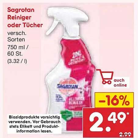 Sagrotan Reiniger oder Tücher 750 ml / 60 St.