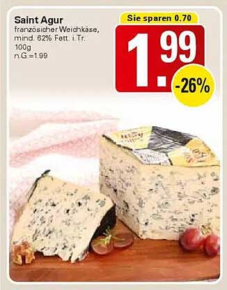 Saint Agur - Französischer Weichkäse, mind. 62% Fett i.Tr. 100g