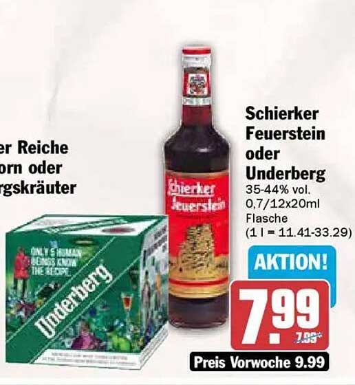 Schierker Feuerstein oder Underberg 0,7l Flasche