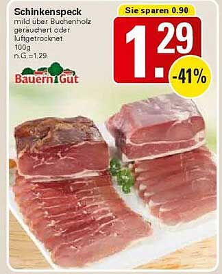 Schinkenspeck mild über Buchenholz, geräuchert oder luftgetrocknet
