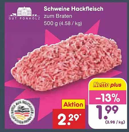Schweine Hackfleisch zum Braten 500 g (4,58 €/kg)