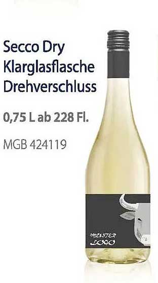 Secco Dry Klarglasflasche Drehverschluss 0,75 L ab 228 Fl.