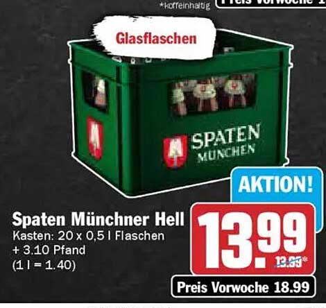 Spaten Münchner Hell Kasten 20 x 0,5 L Glasflaschen