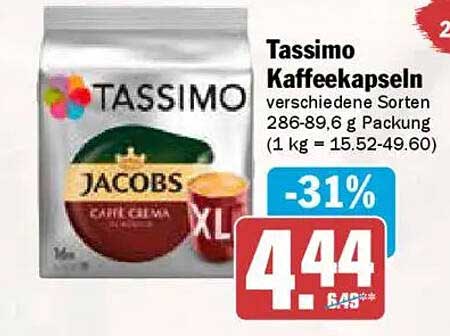 Tassimo Kaffeekapseln verschiedene Sorten 286-89,6 g-Packung