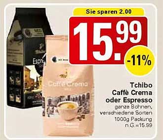 Tchibo Caffè Crema oder Espresso 1000g - Jetzt zum Sonderpreis!