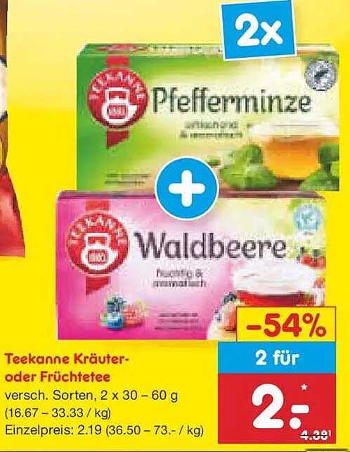 Teekanne Kräuter- oder Früchtetee – 2 für 2 €
