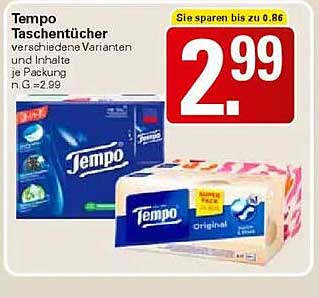 Tempo Taschentücher - verschiedene Varianten und Inhalte