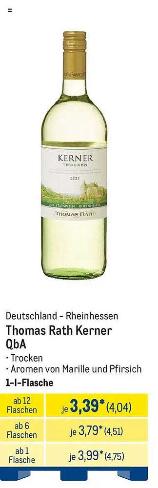 Thomas Rath Kerner QbA - Trocken, 1-Liter-Flasche