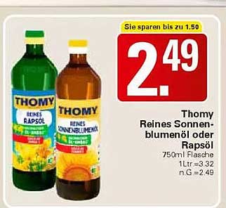 Thomy Reines Sonnenblumenöl oder Rapsöl, 750ml Flasche