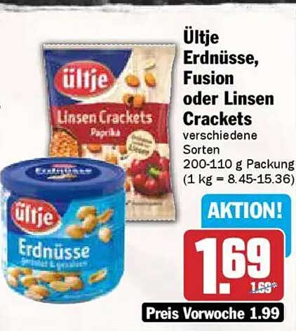 Ültje Erdnüsse, Fusion oder Linsen Crackers verschiedene Sorten 200-110 g Packung