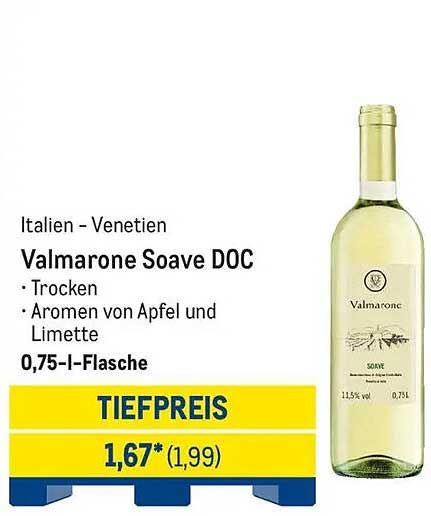 Valmarone Soave DOC - Trocken - Aromen von Apfel und Limette