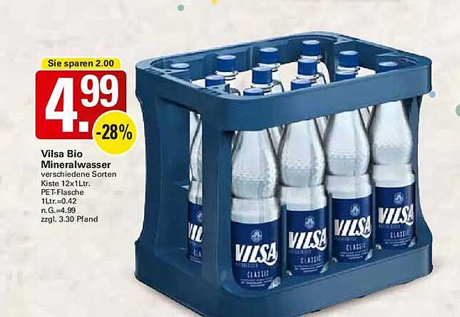 Vilsa Bio Mineralwasser verschiedene Sorten Kiste 12x1Ltr.